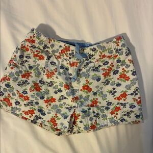 Mini Boden White Floral Shorts with Red & Blue Flowers
